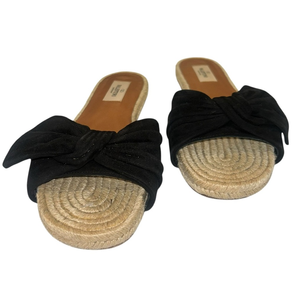 Valentino Suede Bow Vamp Espadrille Flat Slide Sandals, Size 38 - Picture 4 of 7